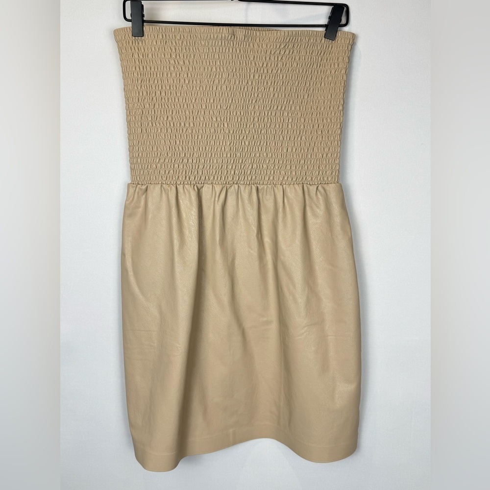 NWT Commando Faux Leather Smocked Dress Strapless Tan Medium Large Festival - Picture 3 of 9